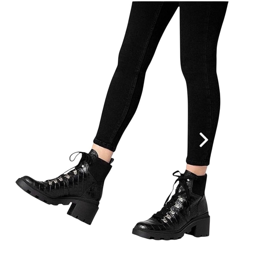 Jeffrey Campbell Black Croco Vegan Leather Combat Boots Minimal Chic Staple